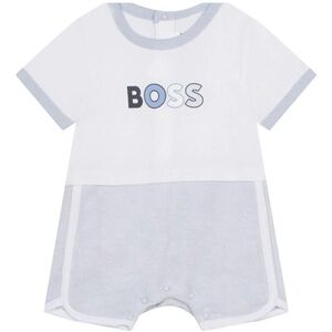 Boss Infant Romper in White and Light Blue